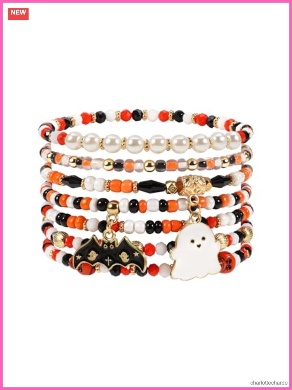 Set of 7 Beaded Stretch Bracelets with Star Charms